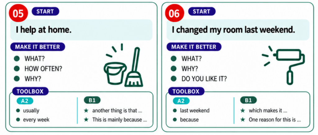 Write Better A2–B1 – przykładowe karty Sentence Upgrade