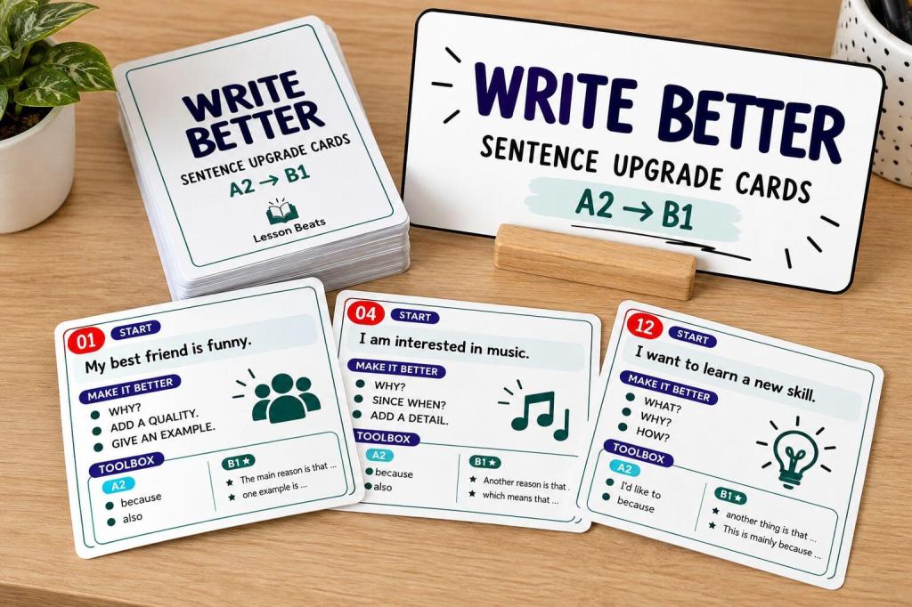 Write Better A2→B1 – 420 kart do rozwijania zdań na egzamin ósmoklasisty 🛒